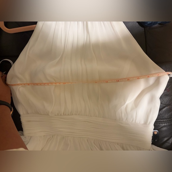 Ieena for Mac Duggal Greek Goddess High Neck Ruched Chiffon A Line Gown in White - Picture 5 of 5